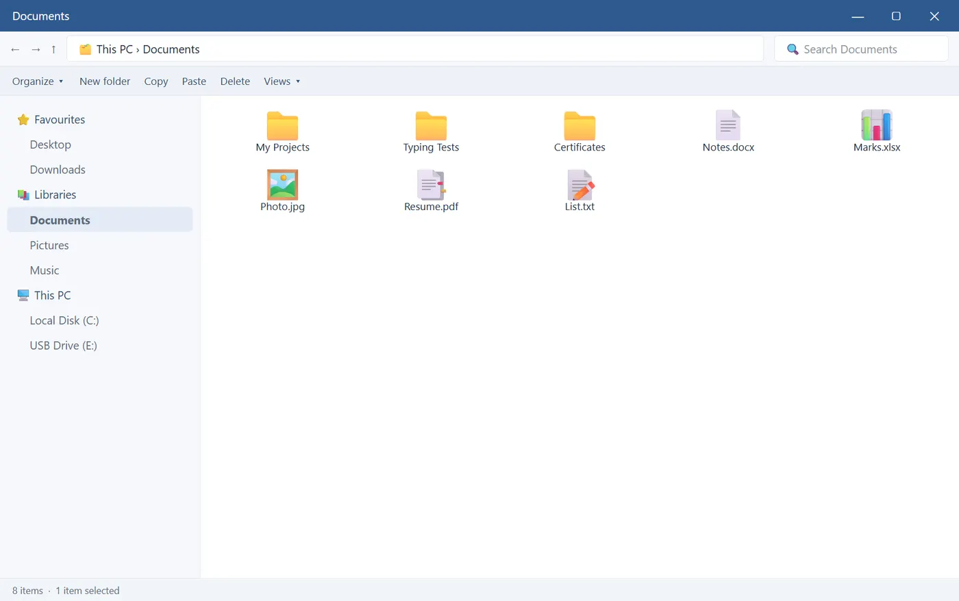 अपने भागों के साथ लेबल की गई एक File Explorer फ़ोल्डर विंडो