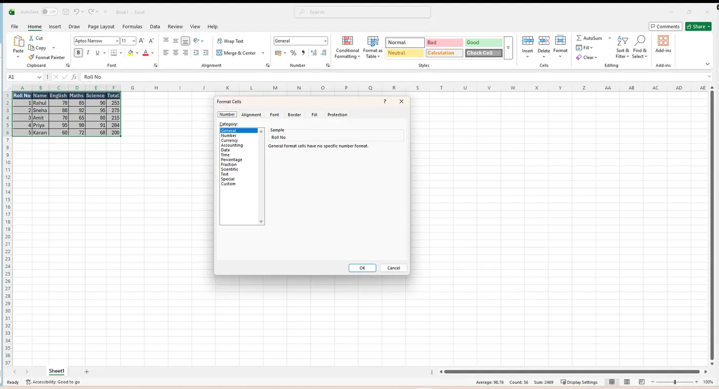 Format Cells dialog