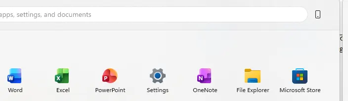 Start menu pinned apps with Excel