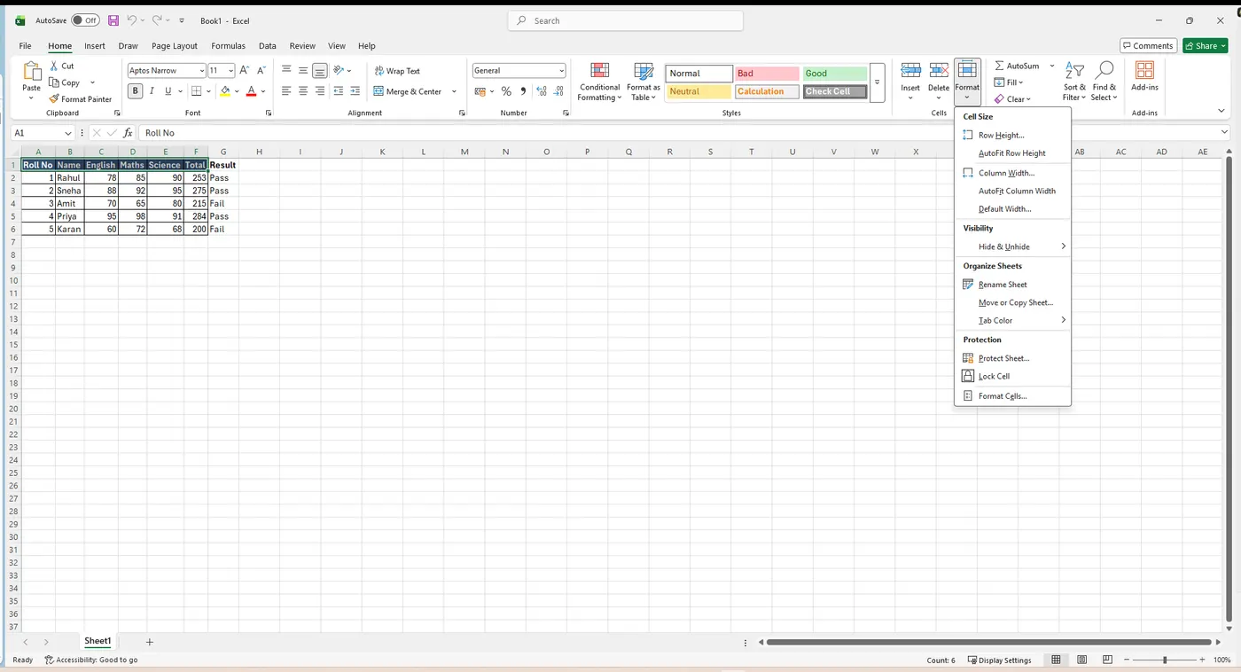 Format menu AutoFit options