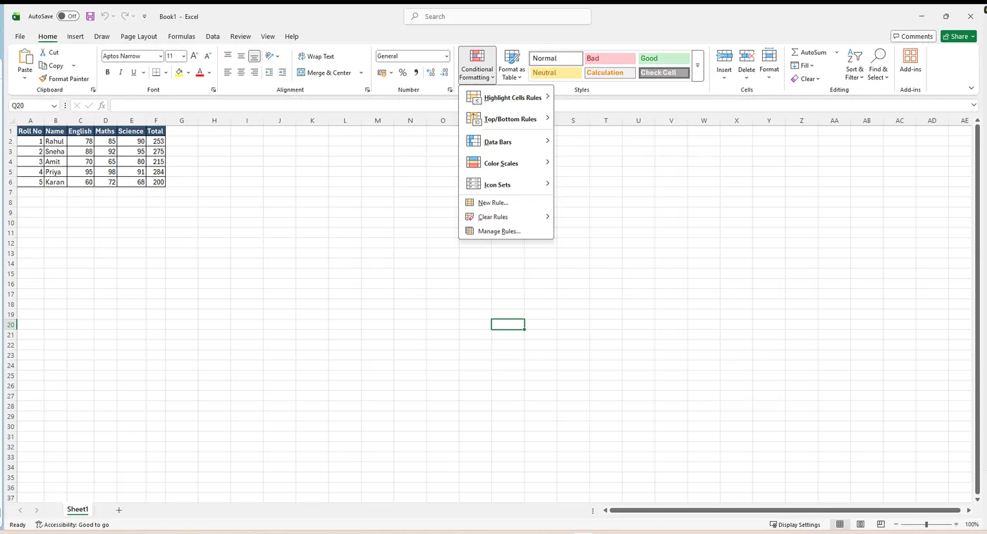 Conditional Formatting menu