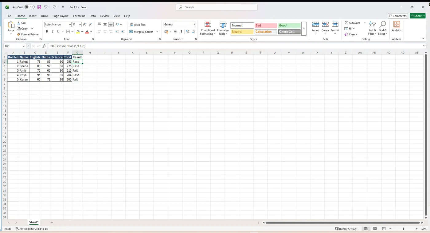 IF formula in the formula bar