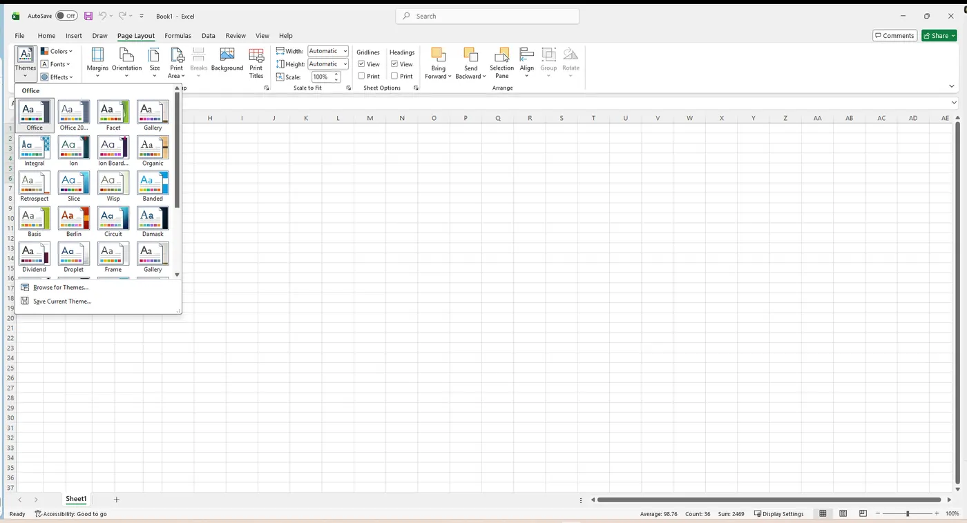 Margins menu