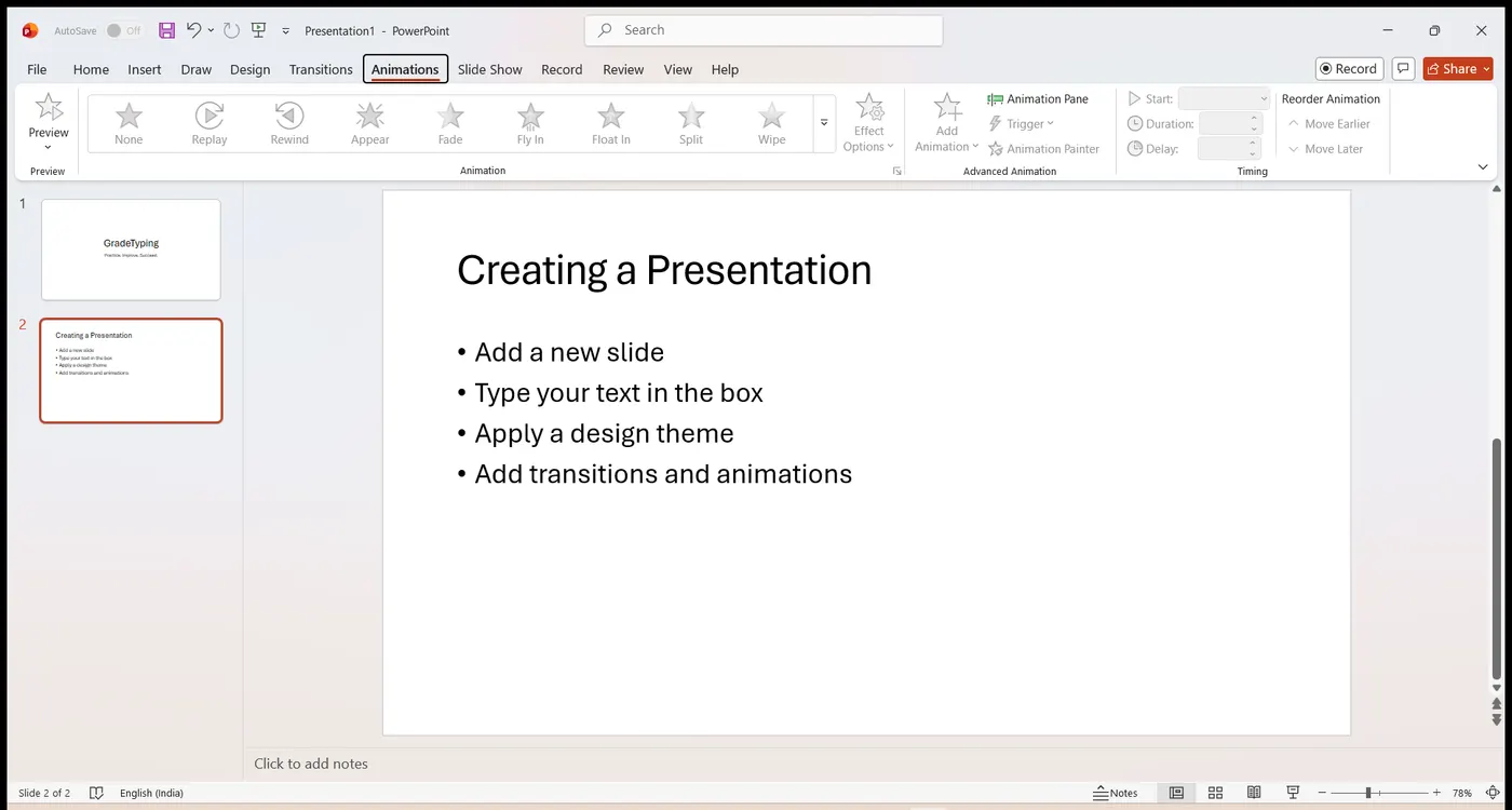 Animations tab