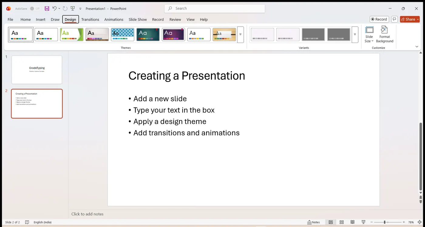 Design tab — Themes