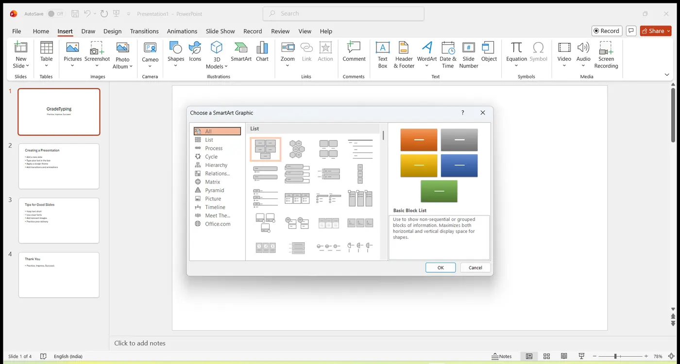 Choose a SmartArt Graphic dialog