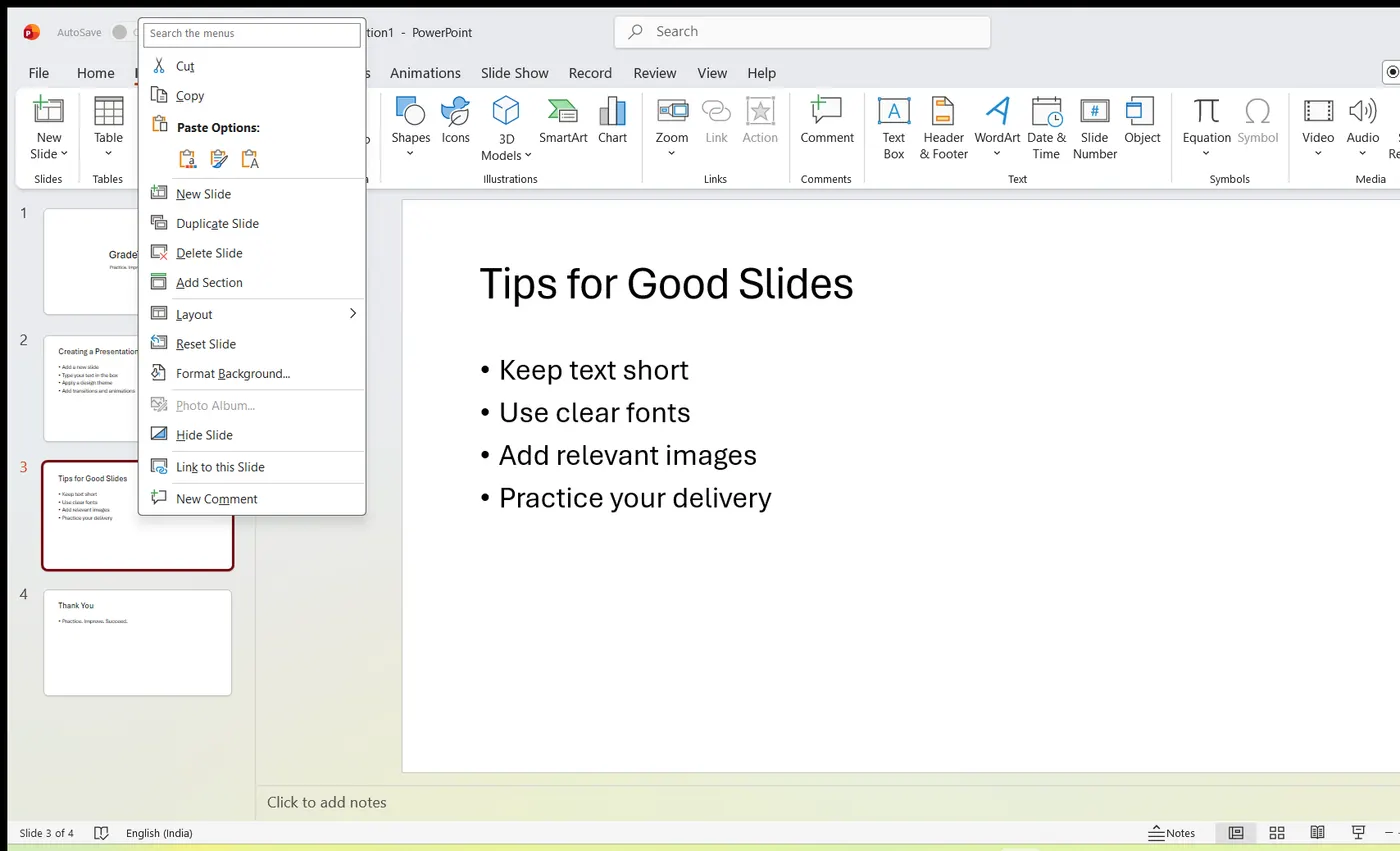 Right-click Delete Slide