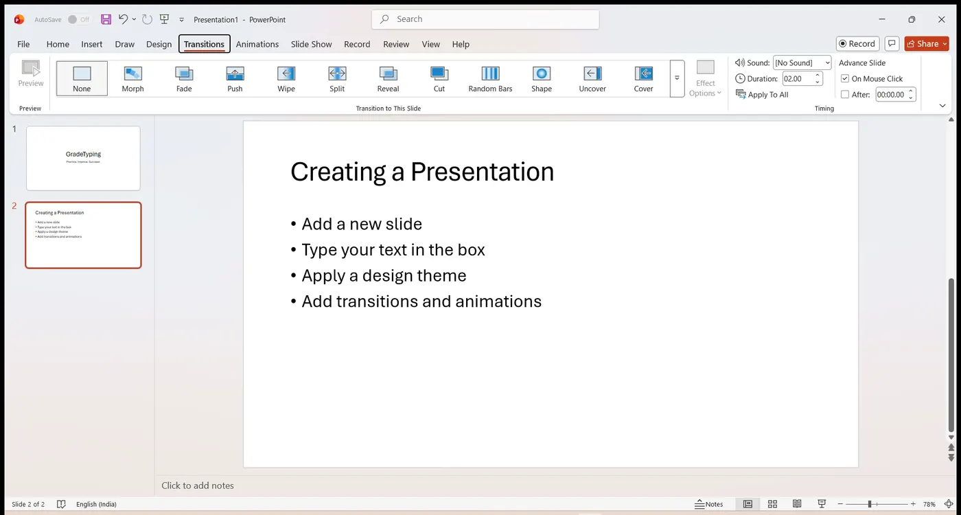 Transitions tab