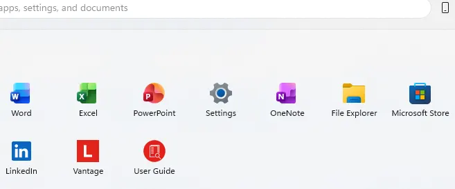 Windows Start menu with the Word app highlighted