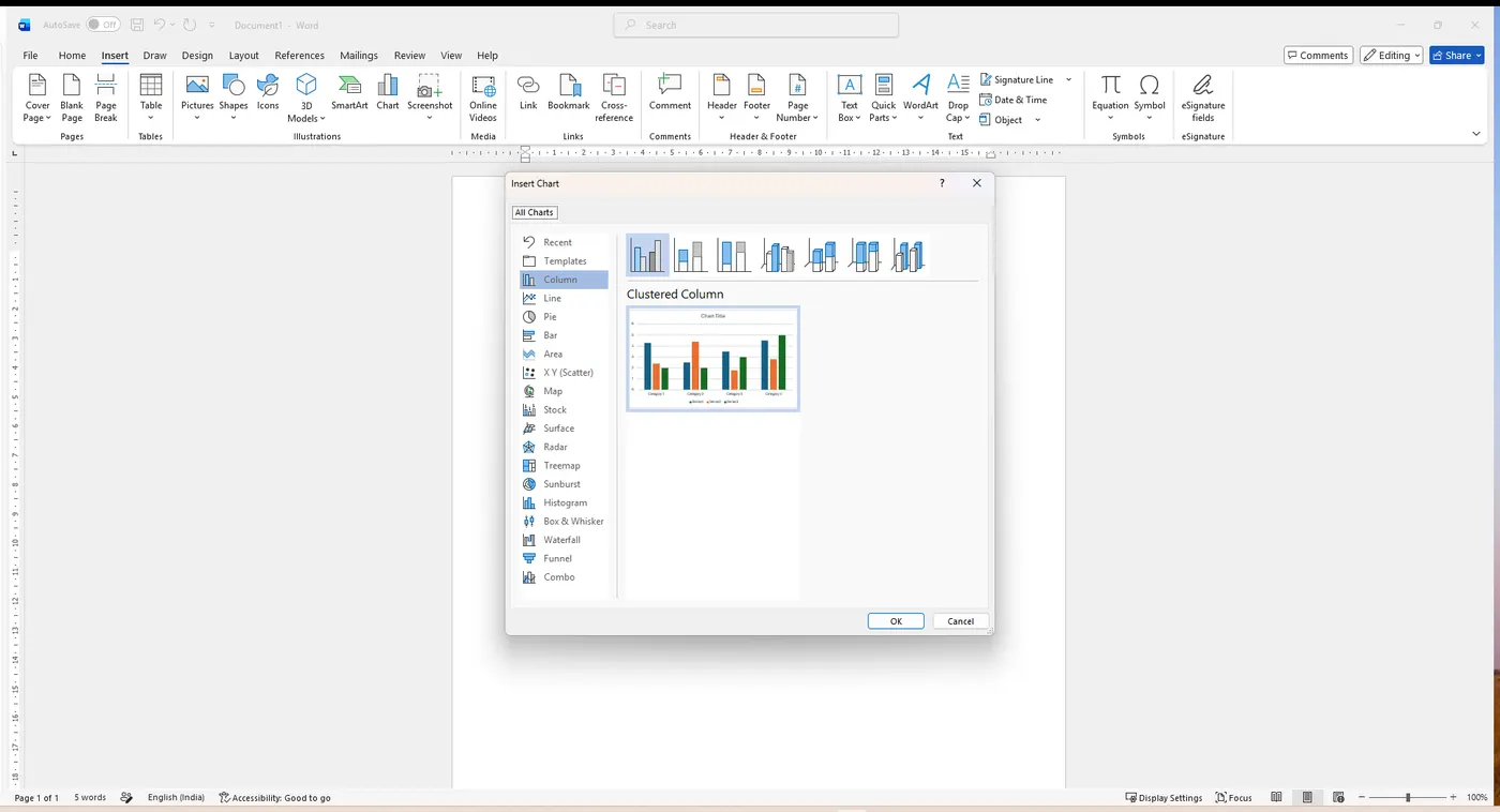 Insert Chart dialog