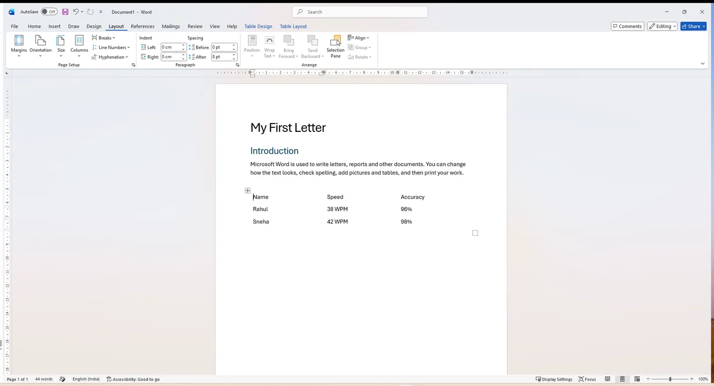 Layout tab with Margins button