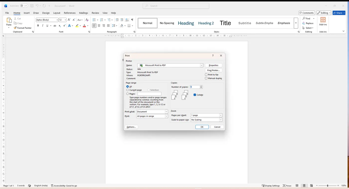 The Print dialog