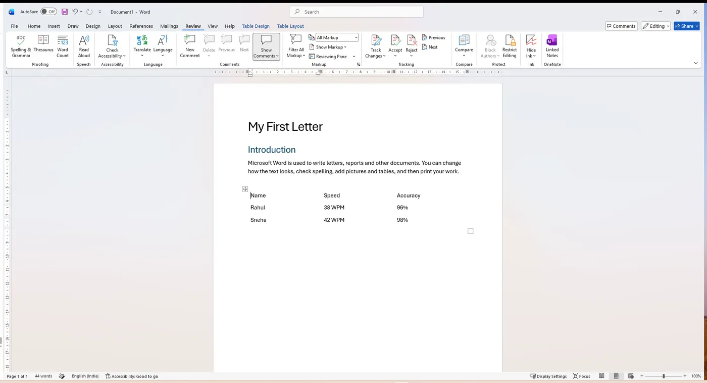 Review tab Proofing group